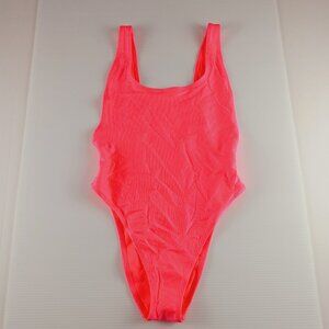 Aerie Shine Rib Birthday Scoop Cheekiest One Piece Swimsuit Sz M Tropadelic Pink